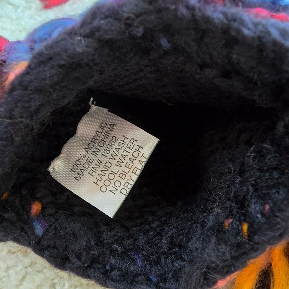 Vintage Black Knit Gloves Colorful Tassel Fringe Cuff Warm Winter Cozy - Picture 3 of 9